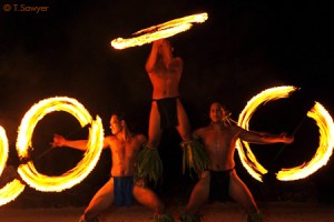 A group of fire dancers