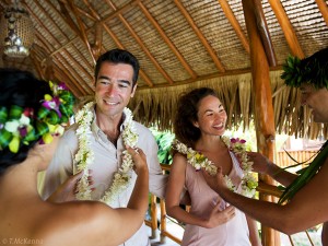 Traditional Polynesian flower lei welcome