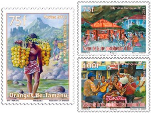 Stamps on the theme of daily life in French Polynesia